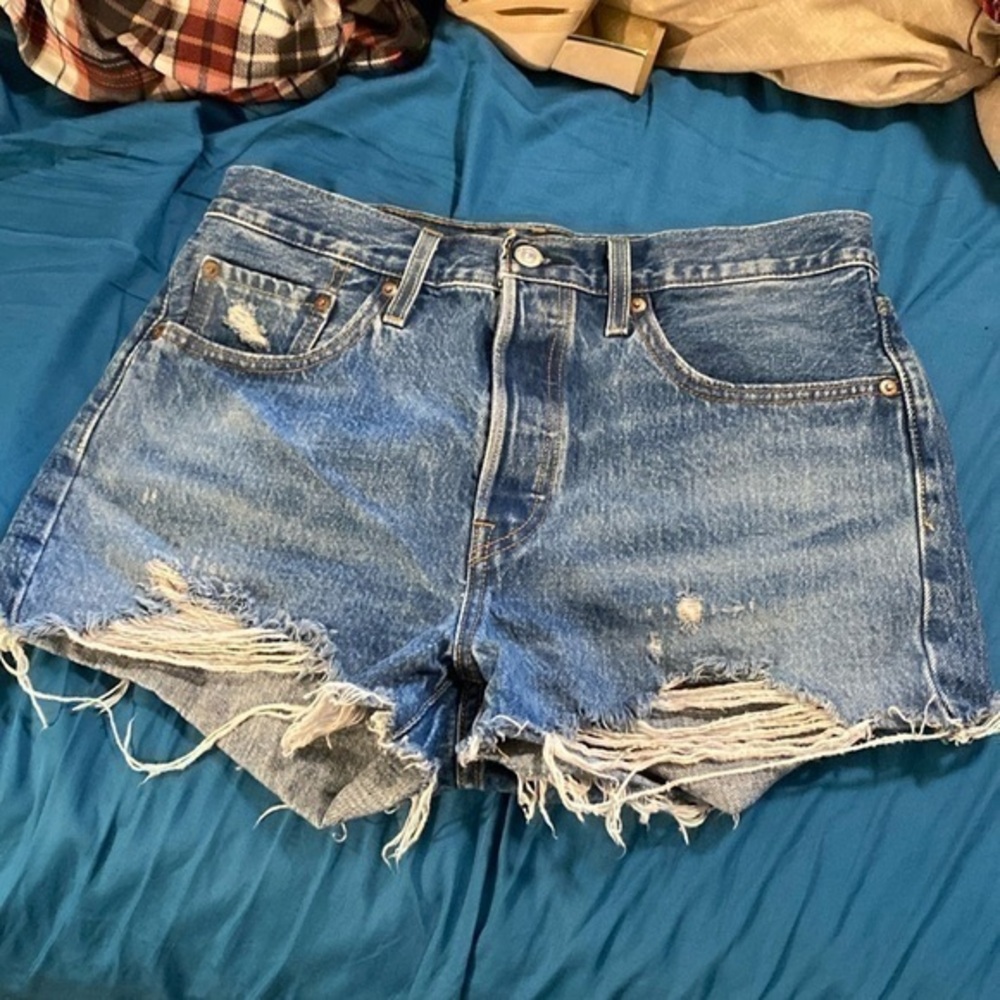 Levi's Blue Distressed Jean Shorts